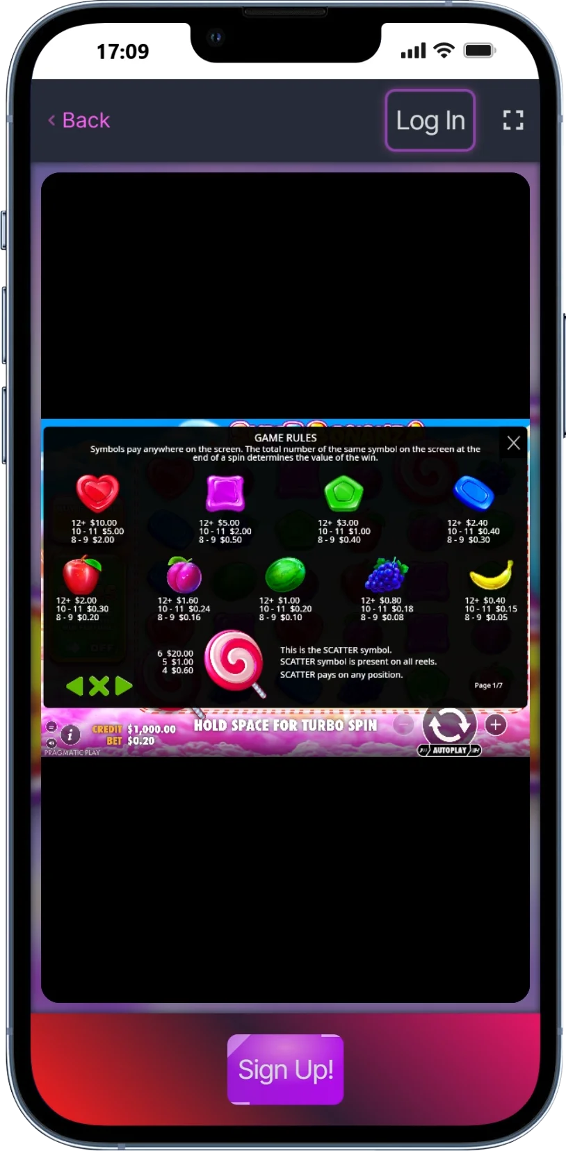 Sweet Bonanza mobiel scherm 7
